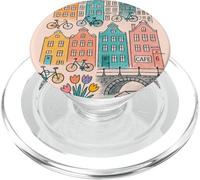 Colorful Amsterdam Cityscape Drawing with Bikes and Canal Ho PopSockets PopGrip for MagSafe