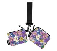 Colorful and Beautiful Flowers Women's Card Cases Change Holder Small Detachable Business Card Case Money Organizer with Zipper Pocket for Work Travel 2 Pcs billetera para tarjetas de Mujer