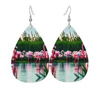Colorful and fabulous flamingos Print Leather Dangle Earrings Lightweight