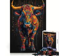 Colorful Angry Bull Poster 1000 Pieces Jigsaws Adults Puzzles Gifts Brain Exercise Color Fast Pattern Build (50x75cm)