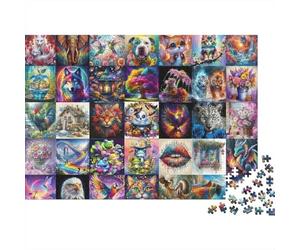 Colorful Animal Art 1000 Piece Puzzles Beautiful View Art Collage Mosaic Wall Decoration Educational Game for Men And Women Challenging Jigsaw Jigsaw Puzzles for Adults 38x26cm/1000pcs