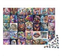 Colorful Animal Art 1000 Piece Puzzles Colorful Art Collage Mosaic Home Decoration Decompression Jigsaw for Men And Women Challenging Puzzles Jigsaw Puzzles for Adults 52x38cm/1000pcs