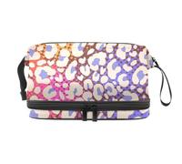 Colorful Animal Foot Prints Double Layer Cosmetic Bag for Women and Girls, Travel Toiletry Bag Makeup Handy Pouch Organiser Bag with Brush Compartment