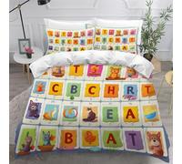Colorful Animal Letters Duvet Cover Set 200×200cm Cartoon Geometric Pattern Soft Lightweight Microfibre 3 Piece Bedding Set with 2 Pillowcase 50 * 75cm All Season Quilt Cover with Zipper Closure