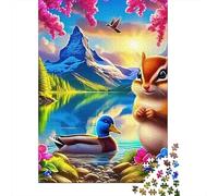 Colorful Animals Duck Lake 1000 Pieces Jigsaw Puzzle for Adults Thick Paper Squirrel Relaxing Brain Game Wall Décor 52x38cm/1000pcs