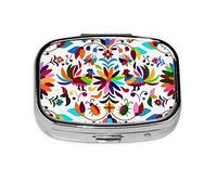 (Colorful Animals & Flowers) Square Pill Box with 2 Compartment Small Pill Organizer Portable Pill Case Vitamin Containers, Travel Essentials 5.5x4x1.8 cm