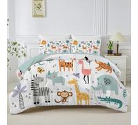 Colorful Animals Single Duvet, Reversible Coverless Children Boys Girls Duvet Single, Anti Allergy Bed Quilt 7.5 Tog for All Seasons - 1 Soft Washable Comforter Bedding with 2 Pillowcases - B73