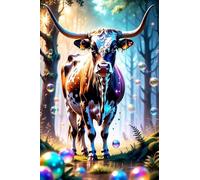 Colorful Animals Texas Longhorn Cattle Cow Puzzle for Adults Educational Intellectual Jigsaw Puzzle,Beautiful Fantasy Puzzles for Adults Fun Game_300pcs