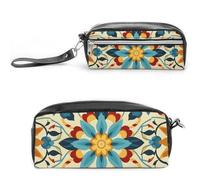 Colorful Arabic Editable File Yellow Pencil Case - Large Capacity Pencil Pouch with Double Compartments PU Leather Zippered Organizer Bag for Office & Travel | Water-Resistant Cosmetic Makeup Bag