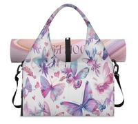 Colorful Art Butterflies Sports Duffle Bag with Shoe Compartment Weekend Overnight Bags Tote Cabin Luggage Bag for Gym Yoga Travel