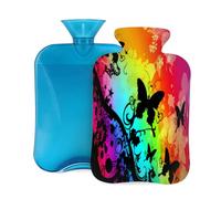 Colorful Art Butterfly Silhouette Hot Water Bottle with Cover, 2L PVC Hot Water Bag for Pain Relief, Hand Foot Warmer, Hot & Cold Therapy with Removable Cover, Gift for Women Kids Family