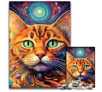 Colorful Art Cat 1000 Piece Jigsaw Puzzle Wooden Jigsaw DIY Decoration, Brain Challenge, for Adult, Family, 50x75CM/19.68x29.52inch