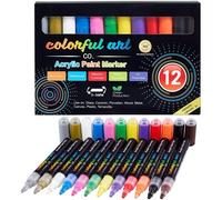 Colorful Art Co. Acrylic Paint Pens - 12 Pack of Permanent, Waterproof Paint Markers w/Reversible Brush Tips for Kids and Adults - Acrylic Pens for Rocks, Wood, Glass, Fabric & Stone - Art Supplies