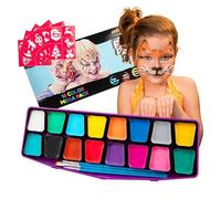 Colorful Art Co. Kids Face Paint Kit - Set of 16 Water-Based Professional Body and Face Paints w/ 3 Painting Brushes & 30 Stencils - Palette for Cosplay, Party and Halloween Makeup