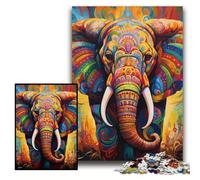 Colorful Art Elephant 1000 Piece Jigsaw Puzzle Challenging Puzzles Brain Teaser Game for Teenagers, Perfect Size 26x38cm