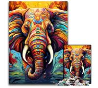 Colorful Art Elephant 1000 Piece Jigsaw Puzzle Wooden Jigsaw DIY Decoration, Brain Challenge, for Adult, Family, 50x75CM/19.68x29.52inch