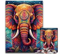 Colorful Art Elephant 1000 Piece Jigsaw Puzzles for Adults Wooden Jigsaw Relaxing Entertainment, Home Decor 50x75CM/19.68x29.52inch