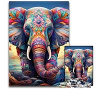 Colorful Art Elephant 1000Pc Adults Jigsaw Puzzle Wooden Puzzles Challenging Brain Teaser for Teenagers, Family Game Night Fun 50x75CM/19.68x29.52inch