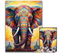 Colorful Art Elephant 1000Pc Adults Jigsaw Puzzle Wooden Puzzles Challenging Brain Teaser for Teenagers, Family Game Night Fun 50x75CM/19.68x29.52inch