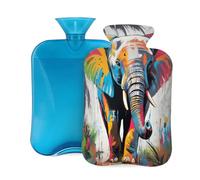 Colorful Art Elephant Hot Water Bottle with Cover, 2L PVC Hot Water Bag for Pain Relief, Hand Foot Warmer, Hot & Cold Therapy with Removable Cover, Gift for Women Kids Family