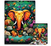 Colorful Art Elephant Jigsaws 1000 Pieces for Adults Wooden Jigsaw Puzzles Ideal for Teenagers & Collectors, Travel Gift, Family Activity 50x75CM/19.68x29.52inch