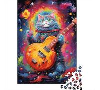 Colorful Art Guitar Cat 500 Pieces Jigsaw Puzzles for Adults- Impossible Puzzle - Puzzles Brain Challenge Puzzle for Kids 500pcs (52x38cm)