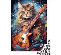 Colorful Art Guitar Cat Jigsaw 1000 Piece Jigsaw Puzzle Paper Puzzle Toy Family Game Difficulty Challenge Puzzles 38x26cm/1000pcs
