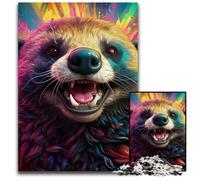 Colorful Art Honey Badger 1000 Pieces Puzzles for Adults Wooden Jigsaw Puzzles for Home Decor, Brain Training 50x75CM/19.68x29.52inch