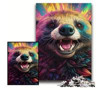 Colorful Art Honey Badger Puzzles for 1000 Piece Wooden Puzzles Perfect for Family Fun, Party Games, Birthday Party Favors Size 50x75cm