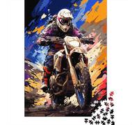 Colorful Art Mountain Motorcycle Puzzle Unique Home Decor 100 Percent Recycled Cardboard Jigsaw Puzzle for Adult 1000pcs (75x50cm)