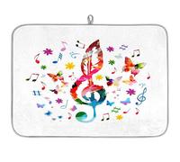 Colorful Art Music Note Butterfly Microfibre Dish Drying Mat Absorbent Dish Drying Drainers Mats for Kitchen Spoon Glass Plate 45.7 x 60.9 cm