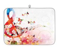 Colorful Art Music Note Microfibre Dish Drying Mat Note Absorbent Dish Drying Drainers Mats for Kitchen Spoon Glass Plate 40.6 x 45.7 cm