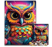 Colorful Art Owl 1000Pc Adults Jigsaw Puzzle Wooden Jigsaw Brain-Challenging DIY Decorative Game, Family Interactive Toy 50x75CM/19.68x29.52inch