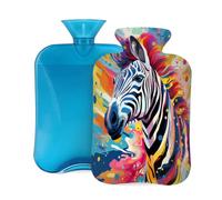 Colorful Art Painting Animal Zebra Hot Water Bottle with Cover, 2L PVC Hot Water Bag for Pain Relief, Hand Foot Warmer, Hot & Cold Therapy with Removable Cover, Gift for Women Kids Family