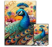 Colorful Art Peacock 1000-Piece Jigsaw Puzzle Wooden Jigsaw Puzzles for Adults for Teenagers & Teens, Ideal Birthday 50x75CM/19.68x29.52inch
