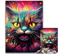 Colorful Art Psychedelic Cat JigsawPuzzle 1000 Pieces for Adults Wooden Jigsaw Puzzles for Adults Ideal DIY Decor & Brain Teaser Gift 50x75CM/19.68x29.52inch
