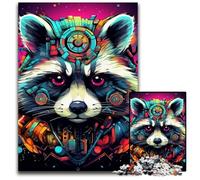Colorful Art Raccoon Jigsaw Puzzles for Adults 1000 Piece Wooden Puzzles Challenging Brain Teaser for Teenagers, Family Fun Interactive Game 50x75CM/19.68x29.52inch