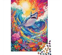 Colorful Art Shark Jigsaw Puzzles Puzzle for Adults Kids. 1000 Piece Whimsical Challenge Toy Educational Game Home Decoration for Adults& Kids Age 14 Years Up 1000pcs (38x26cm)