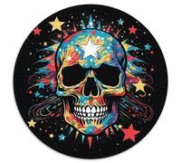 Colorful Art Skull Jigsaw Puzzles 1000 Pieces for Adults Round JigsawPuzzle 1000 Pieces for Adults Brain Teaser, Adult Game, Family Interactive Activity 67.5x67.5cm
