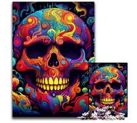 Colorful Art Skull Jigsaw Puzzles for Adults 1000 Piece Wooden Jigsaw Puzzles Challenging Brain Teaser for Teenagers, Family Game Night Fun 50x75CM/19.68x29.52inch