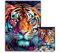 Colorful Art Tiger 1000 Piece Jigsaw Puzzles for Adults Wooden Jigsaw Relaxing Entertainment, Home Decor 50x75CM/19.68x29.52inch