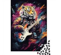 Colorful Art Tiger Guitar Puzzle Customizable Pictures 100% Recycled Cardboard Jigsaw Puzzle for Adults Teen Unique Gift 1000pcs (38x26cm)