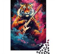 Colorful Art Tiger Guitar Puzzle Fun Premium Cardboard Jigsaw Puzzle for Adults Teen 1000pcs (38x26cm)