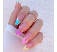 Colorful Artificial Nails 24Count French Tip Design Multipurpose For Office Event And Social Gatherings Fake Nail Colorful Dopamine Design