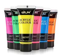 Colorful Artist Fluorescent Acrylic Paint, 6 Pack 0.74oz, Neon Craft Paint