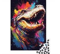 Colorful Artistic Astronaut Crocodile 500 Piece Jigsaw Puzzle | Jigsaw Puzzle | Sustainable Puzzle for Adults | Premium 100% Wooden Puzzle | Fun Games 500pcs (52x38cm)