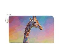Colorful Artistic Giraffe Coin Purse Mini Change Wallet Portable Change Purse Cute Canvas Coin Wallet Bag with Zipper for Men & Women