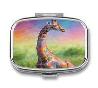 Colorful Artistic Giraffe Pill Case 2 Compartment Small Pill Box Metal Portable Medicine Box Mini Medication Organizer Storage Travel Organizer for Pocket Purse