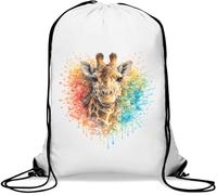 Colorful Artistic Giraffe Portrait Gym Sack Casual Drawstring Bag White