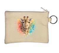 Colorful Artistic Giraffe Portrait Key Chain Coin Purse Beige